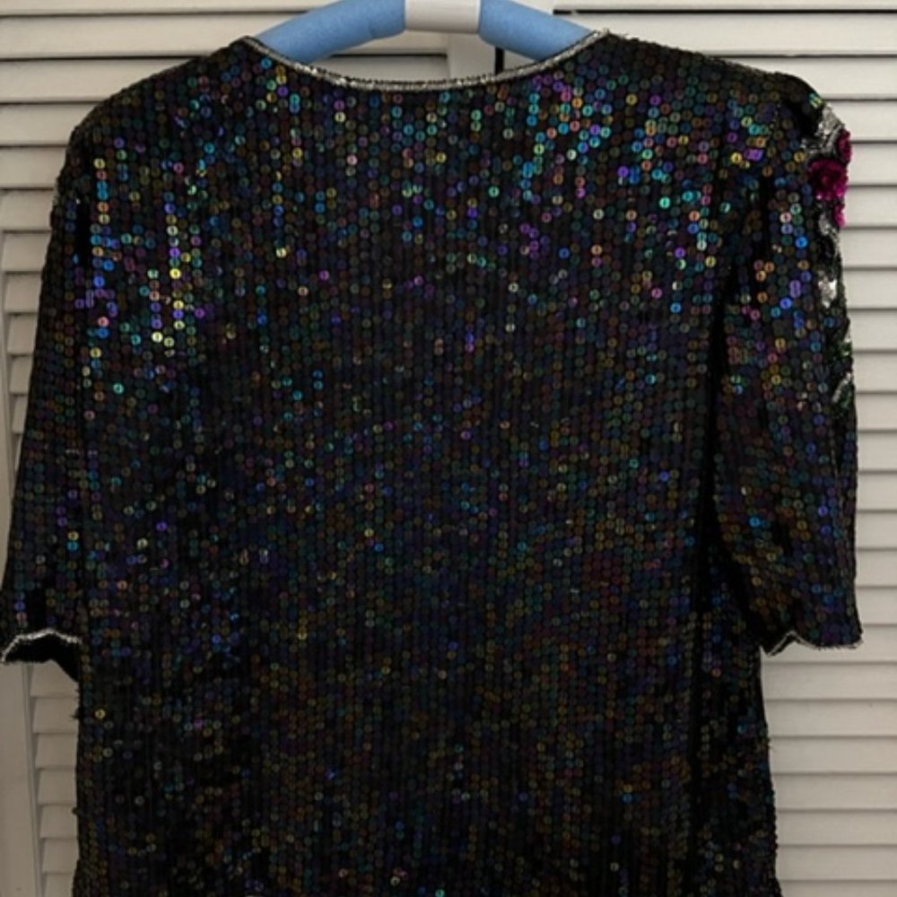 Holiday/Formal-Affair Ready! Silk Floral Design Sequin Top Sz Medium - Picture 8 of 12